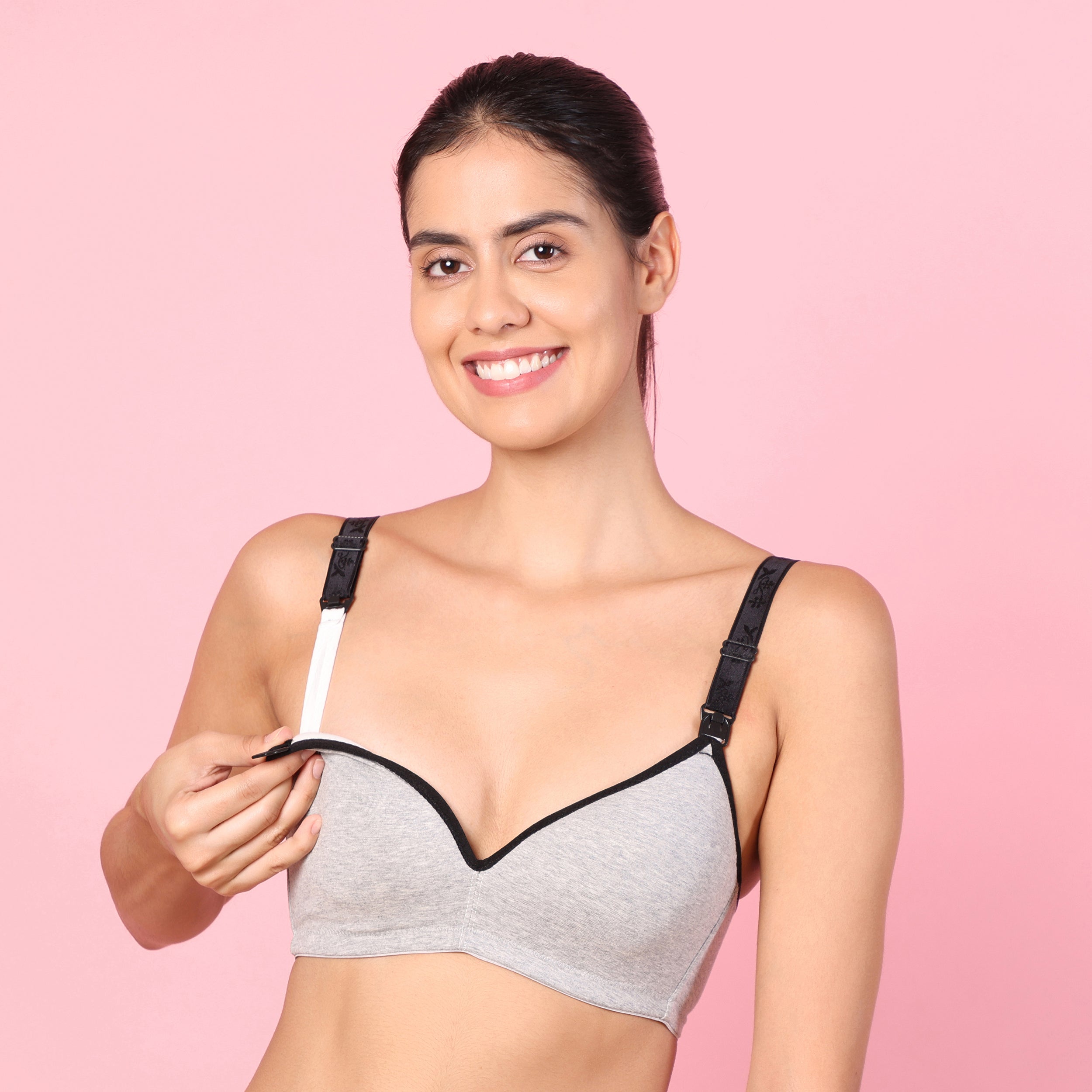 Motherly Stylish Padded Women Breastfeeding Bra, Maternity, Feeding, Nursing Bras (b, Gray Black, 34)