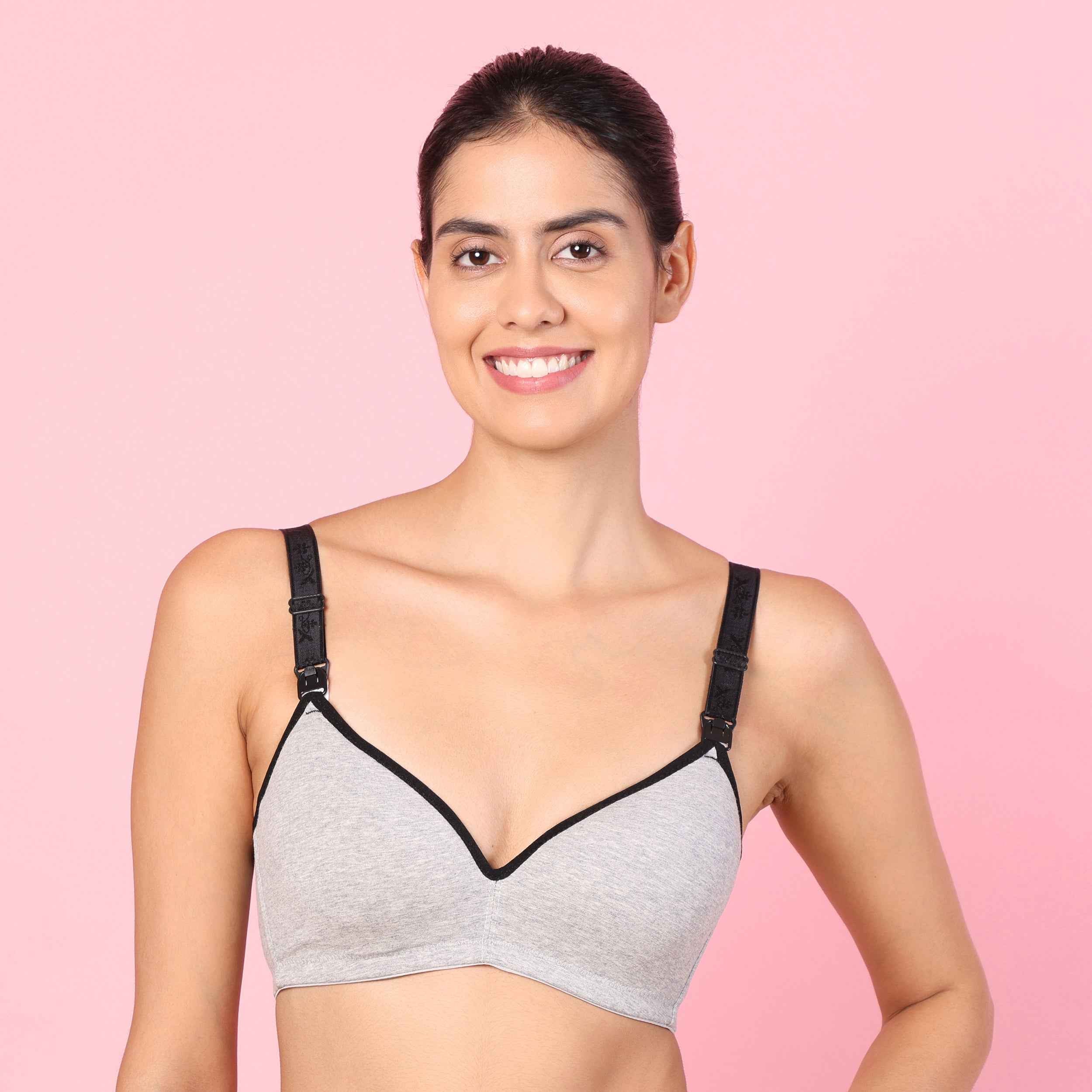Motherly Stylish Padded Women Breastfeeding Bra, Maternity, Feeding, Nursing Bras (b, Gray Black, 34)