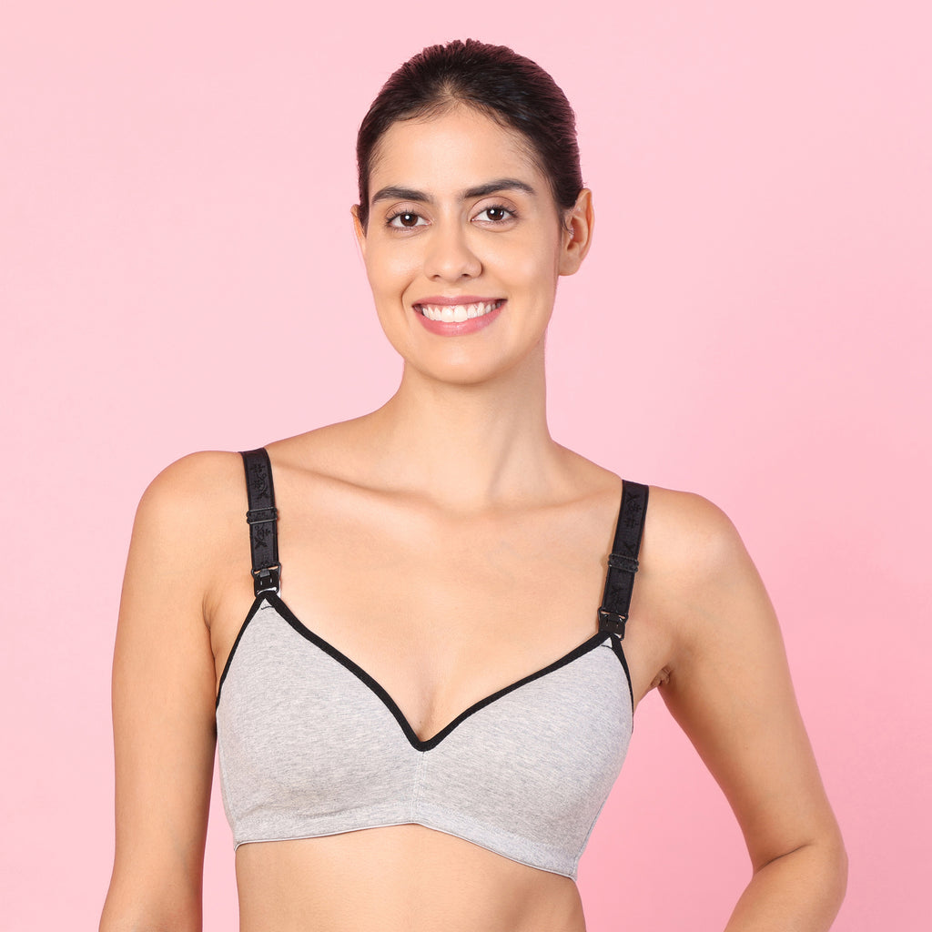 Motherly Stylish Padded Women Breastfeeding Bra, Maternity, Feeding, Nursing Bras (b, GreyBlack+GreyPink, 34) - MOTHERLY