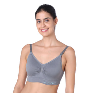 motherly Maternity Bra Padded Breastfeeding Nursing Bras for Women with Removable Pads Blue - L / Gray