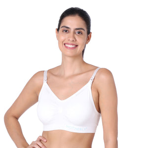 motherly Maternity Bra Padded Breastfeeding Nursing Bras for Women with Removable Pads Blue - L / White