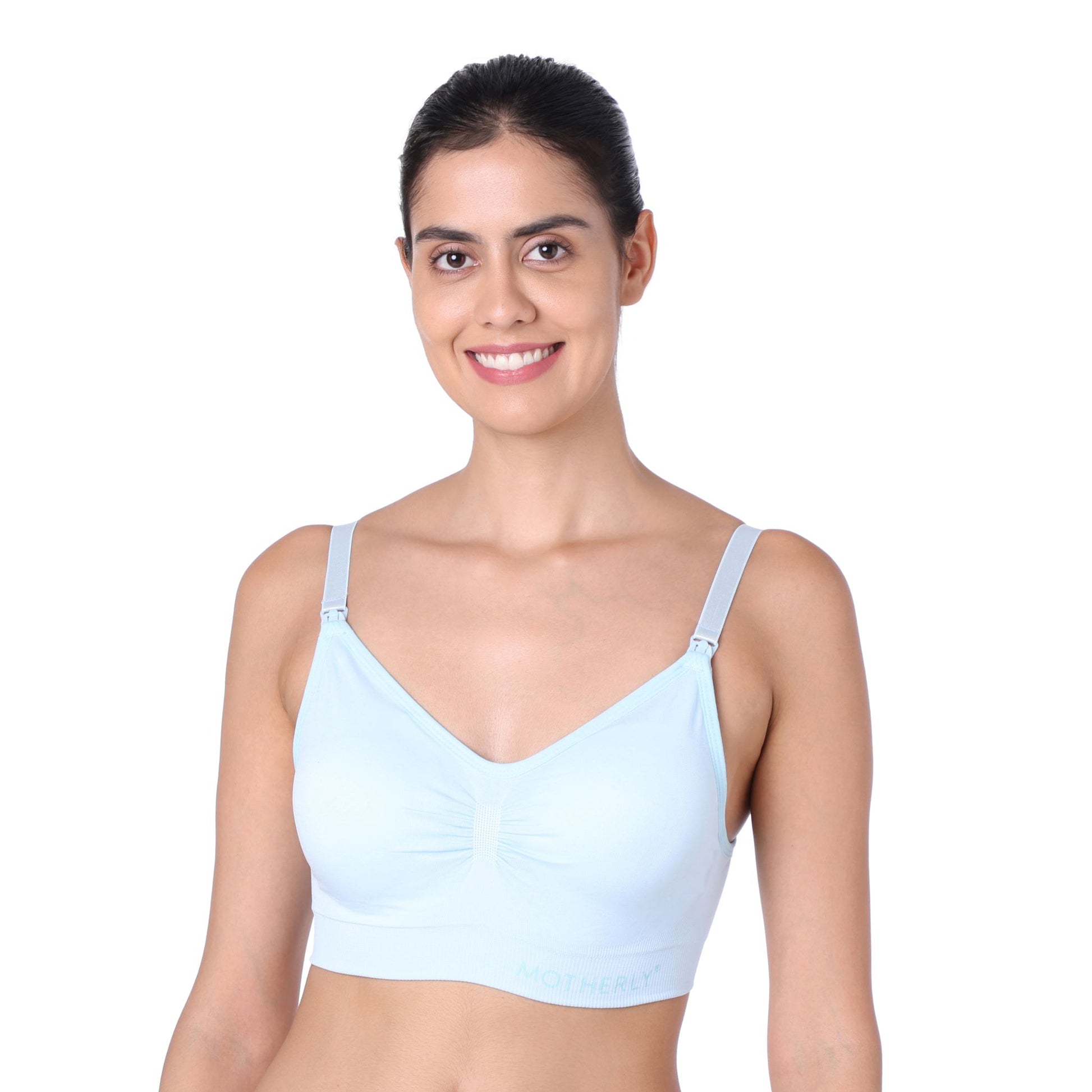 motherly Maternity Bra Padded Breastfeeding Nursing Bras for Women with Removable Pads Blue