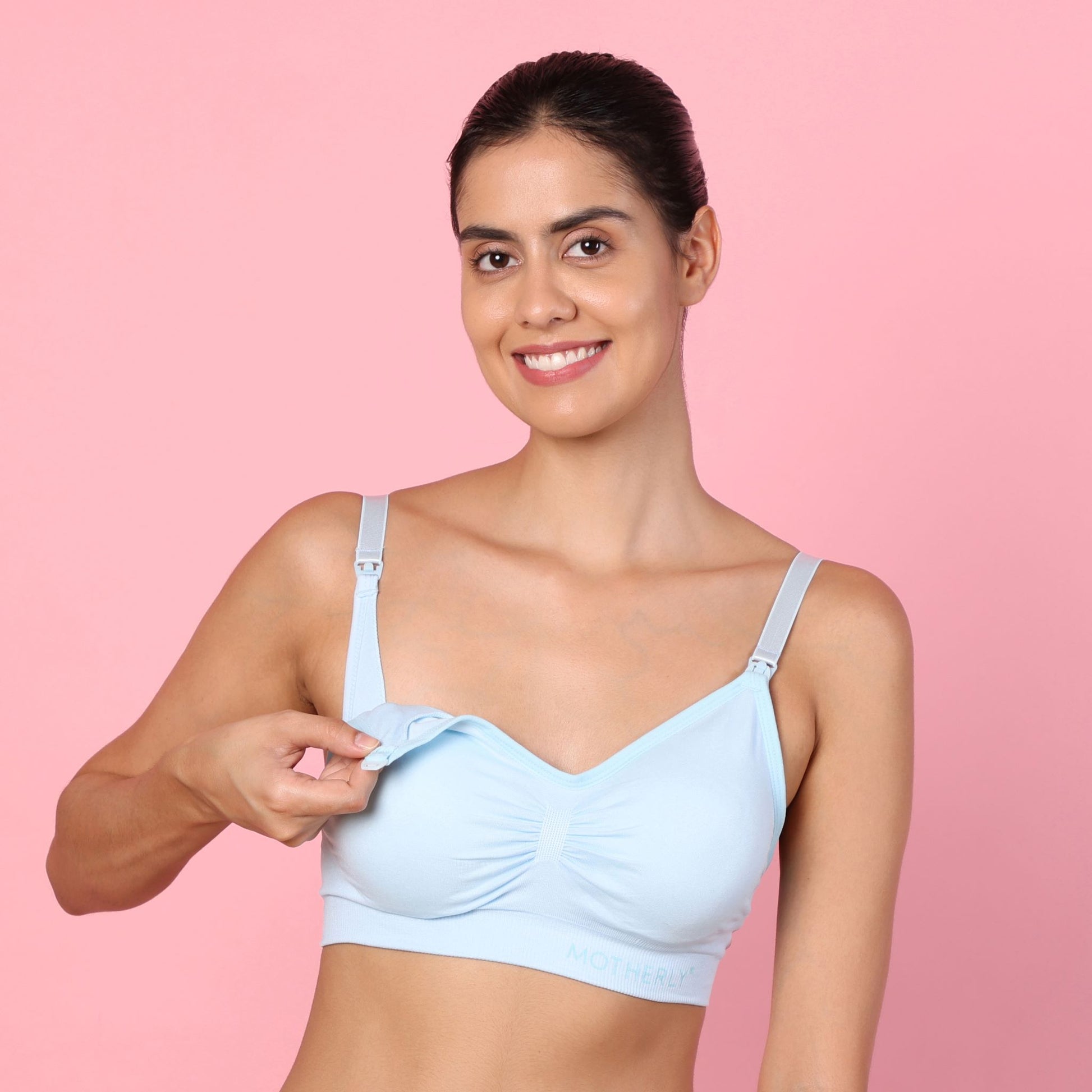 motherly Maternity Bra Padded Breastfeeding Nursing Bras for Women with Removable Pads Blue