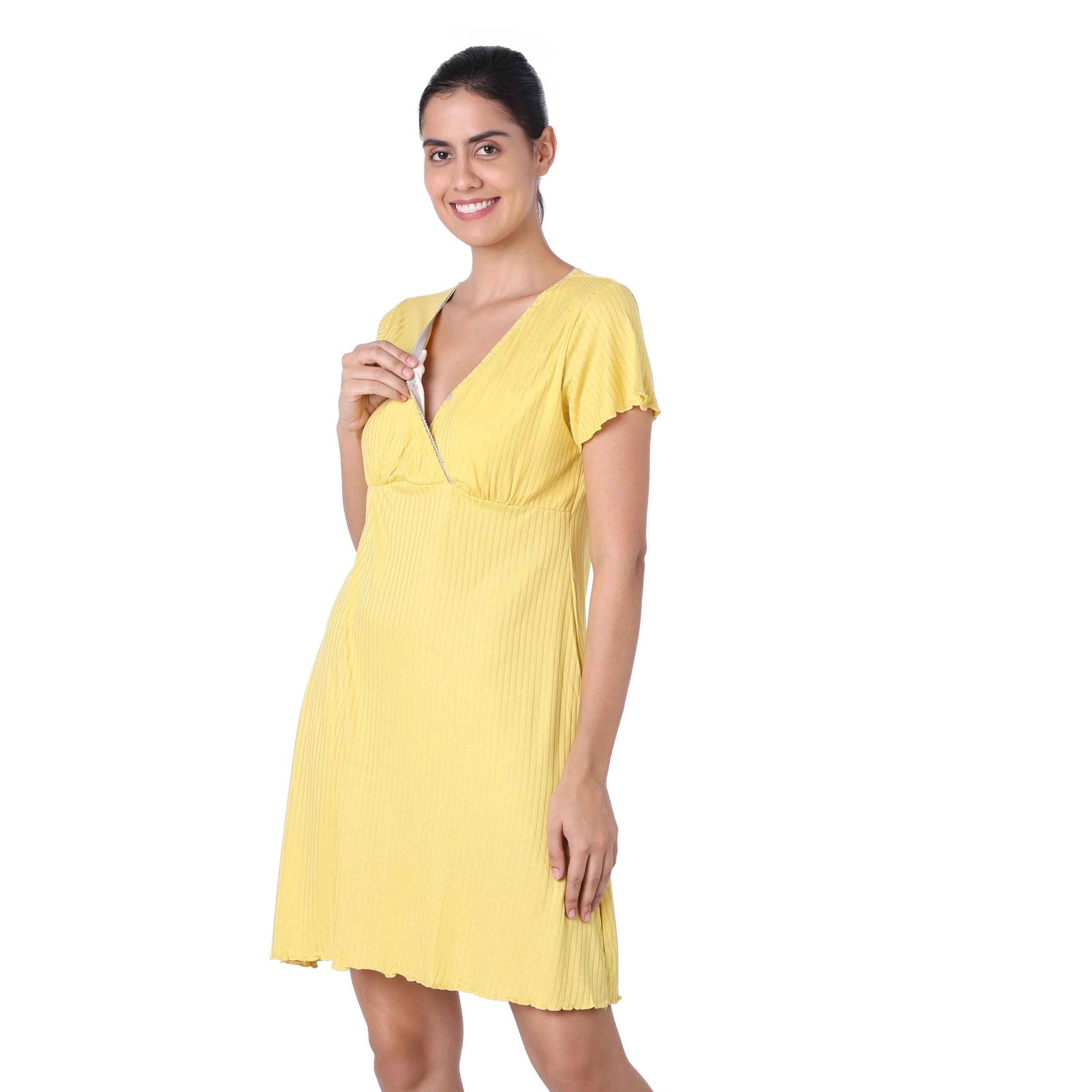 Motherly Women's Soft Modal Cotton Maternity Nursing Top and Skirt Loungewear (Large, Pink-Style4)
