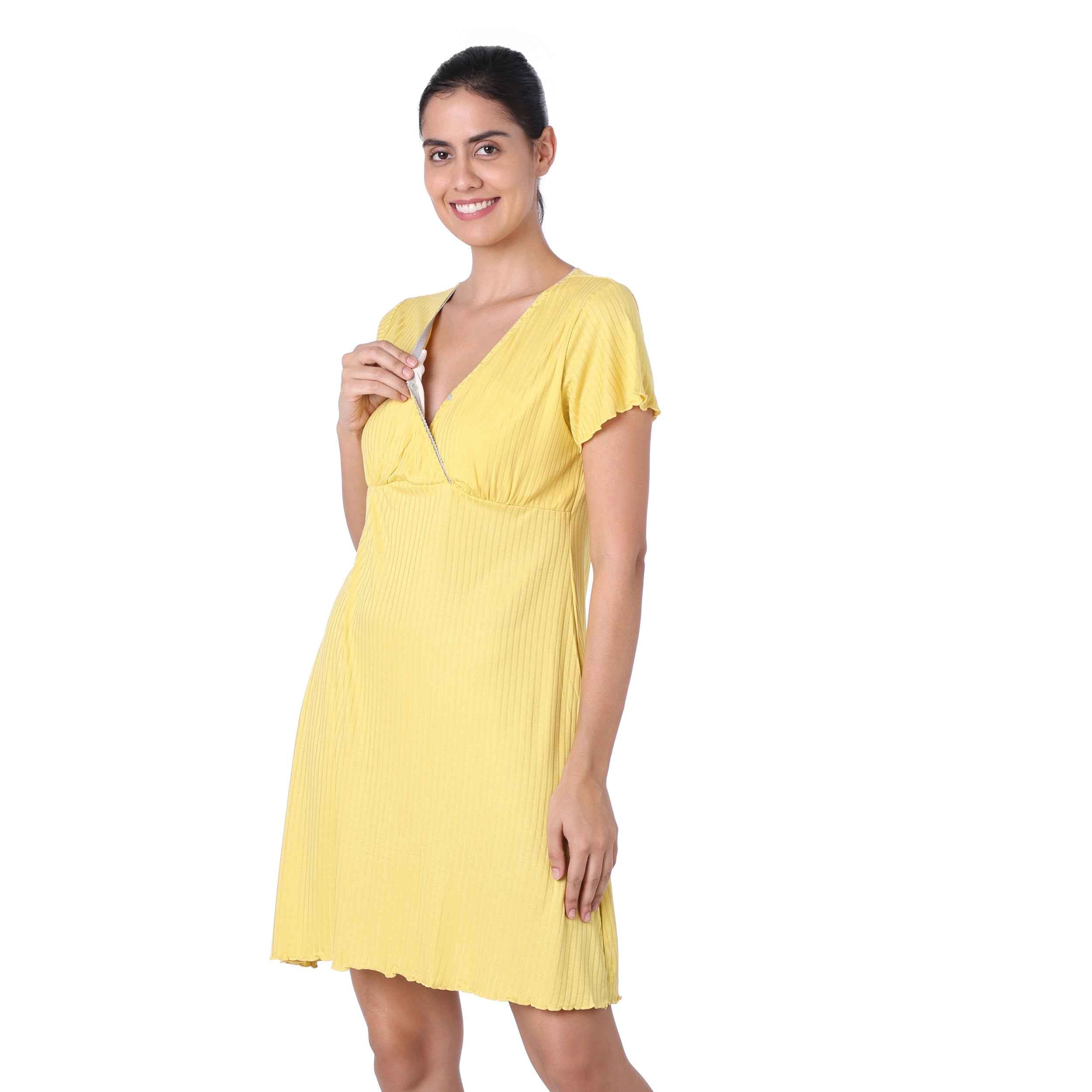 Motherly Women's Soft Modal Cotton Maternity Nursing Top and Skirt Loungewear (Large, Pink-Style4)