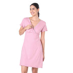 Motherly Women's Soft Modal Cotton Maternity Nursing Top and Skirt Loungewear (Large, Pink-Style4)