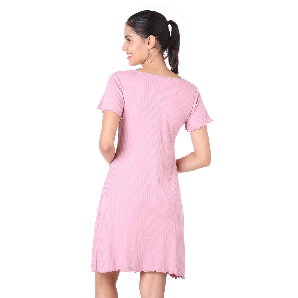 Motherly Women's Soft Modal Cotton Maternity Nursing Top and Skirt Loungewear (Large, Pink-Style4)