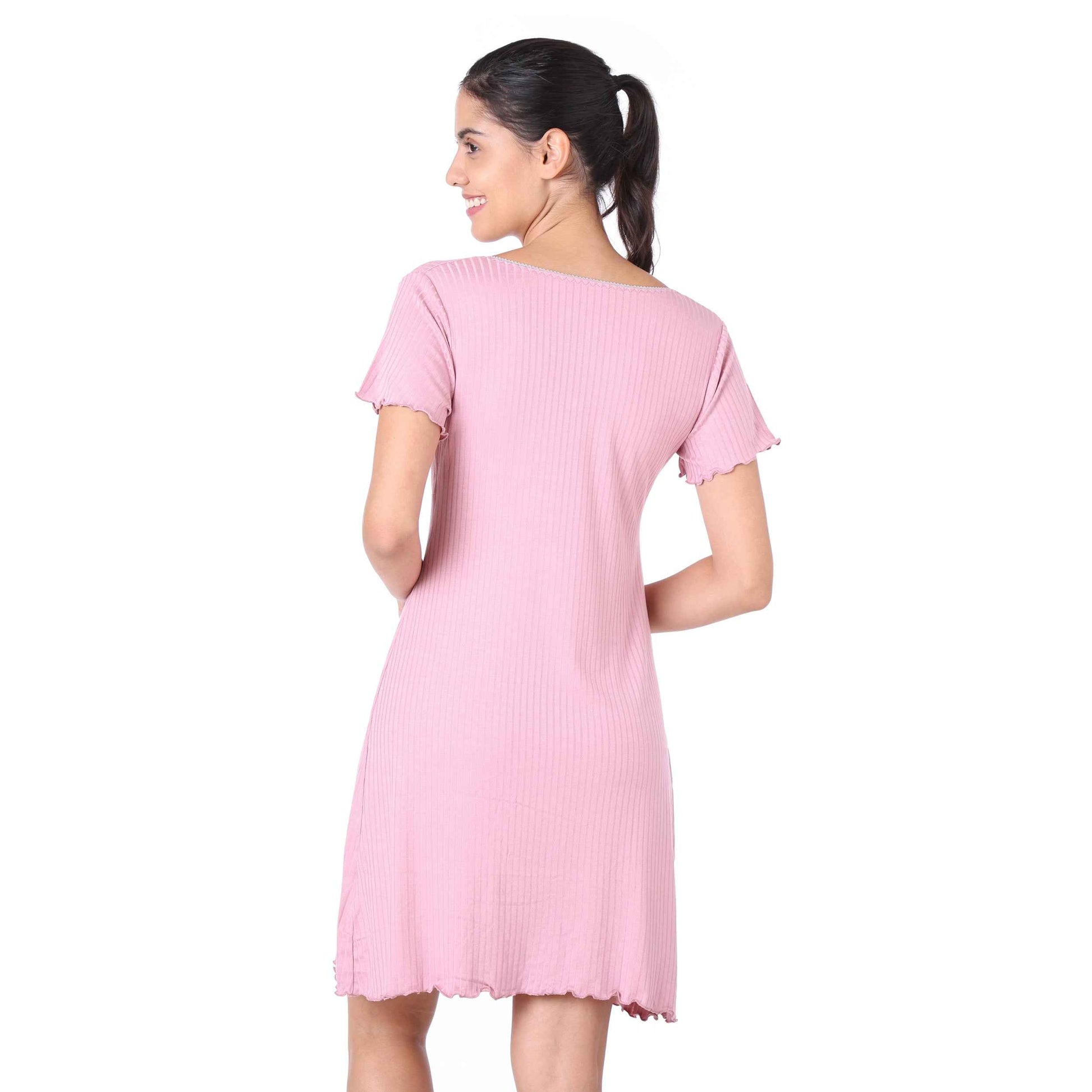 Motherly Women's Soft Modal Cotton Maternity Nursing Top and Skirt Loungewear (Large, Pink-Style4)