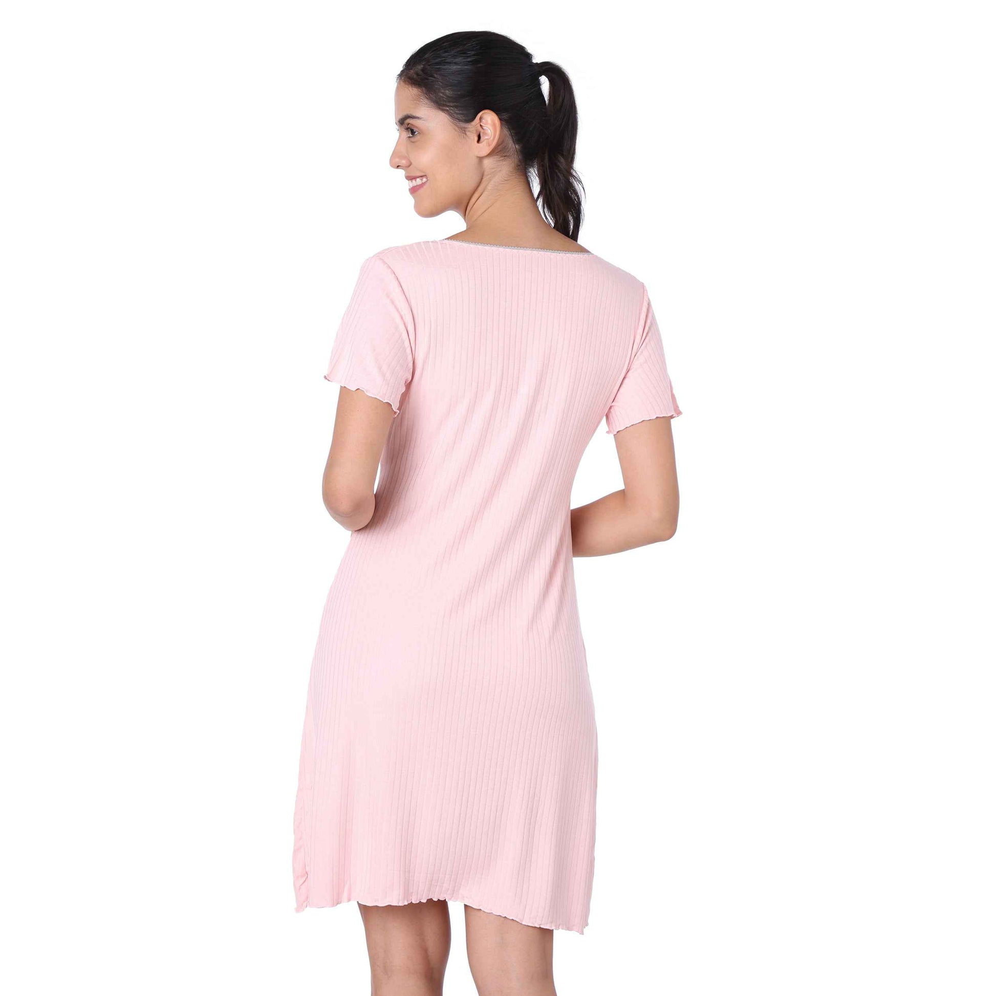 Motherly Women's Soft Modal Cotton Maternity Nursing Top and Skirt Loungewear (Large, Pink-Style4)