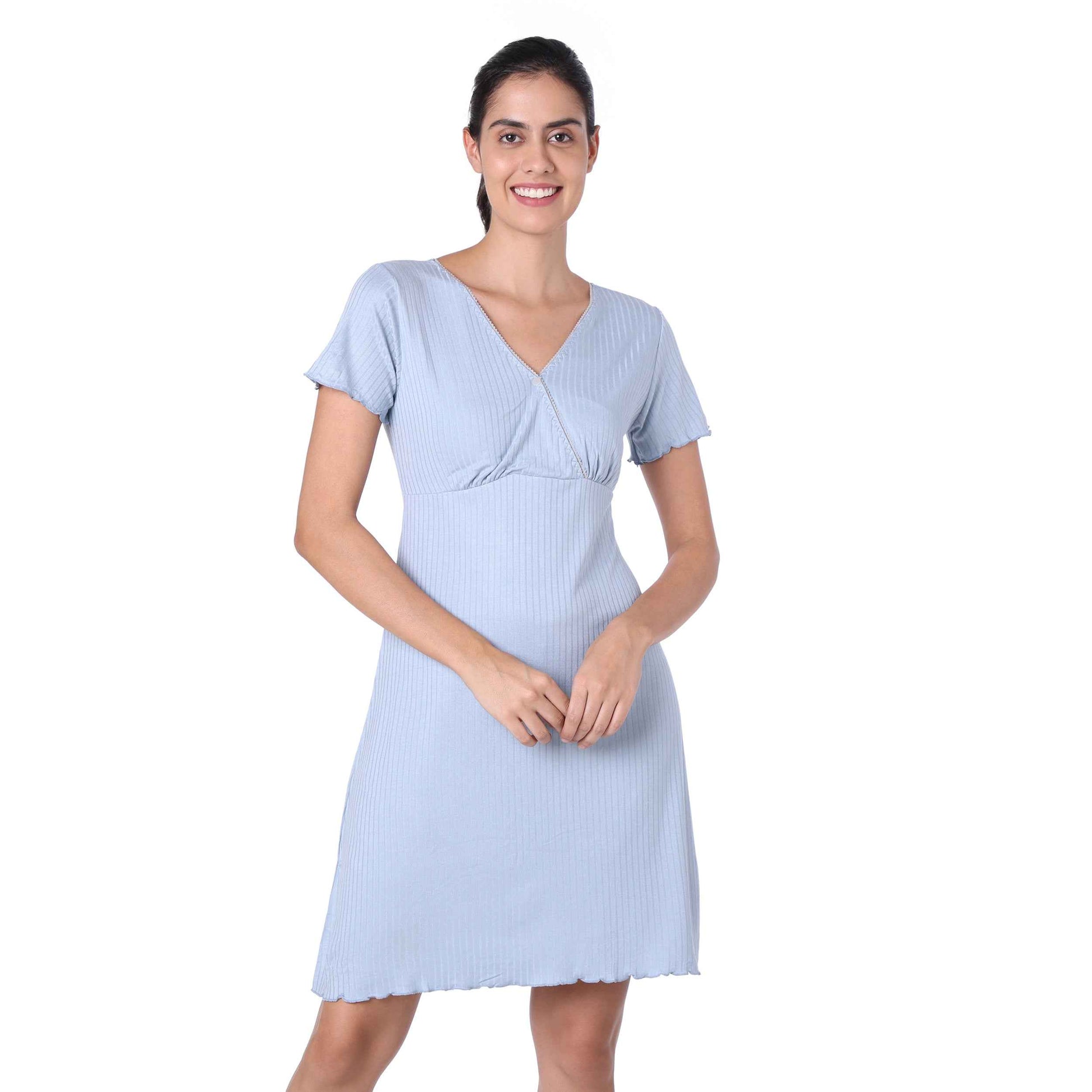 Motherly Women's Soft Modal Cotton Maternity Nursing Top and Skirt Loungewear (Large, Pink-Style4)
