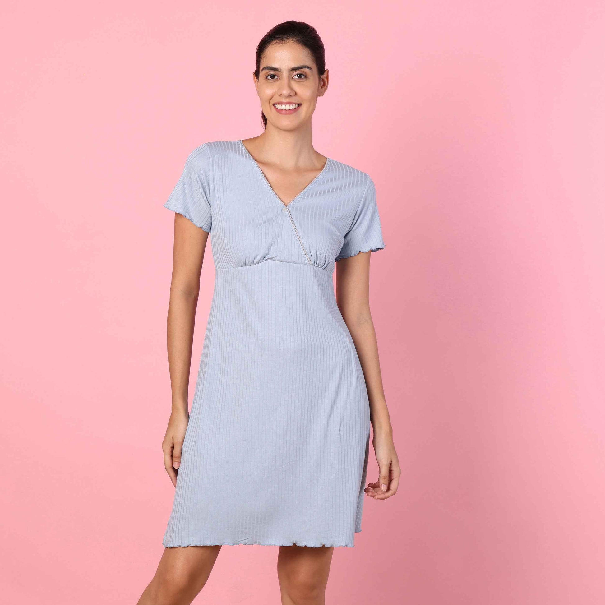 Motherly Women's Soft Modal Cotton Maternity Nursing Top and Skirt Loungewear (Large, Pink-Style4)