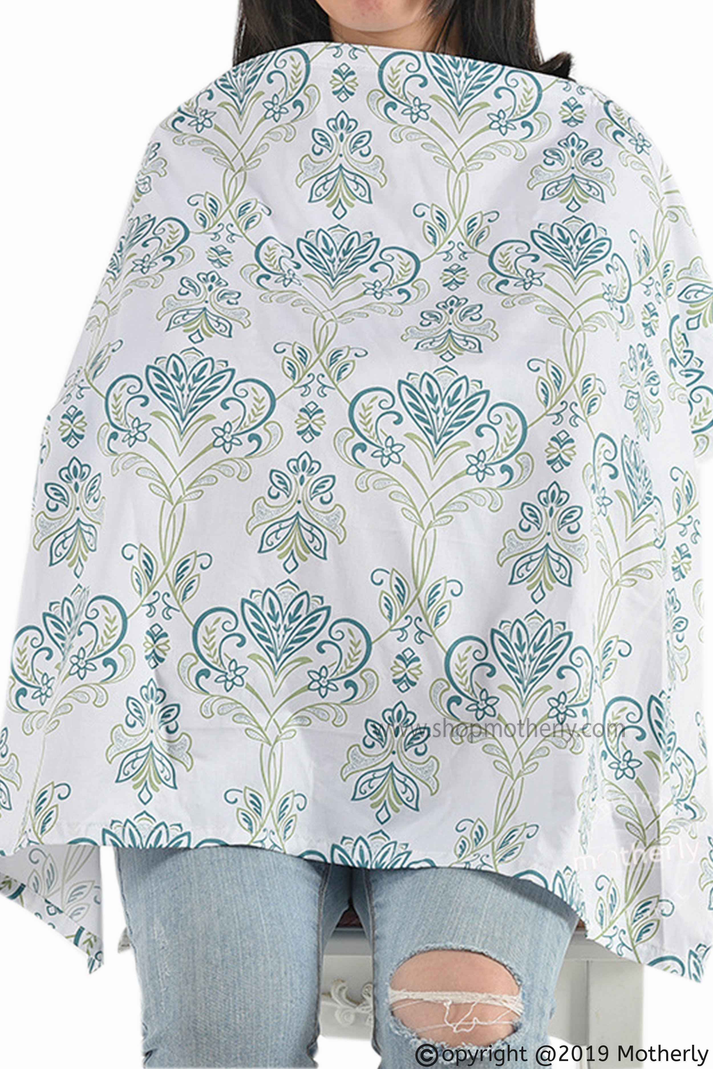 Care Cave Nursing Scarf - Green/Blue Flower Print